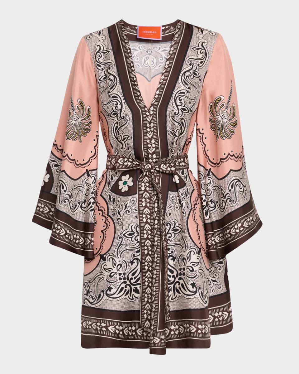 Magnifico Long-Sleeve Silk Mini Dress